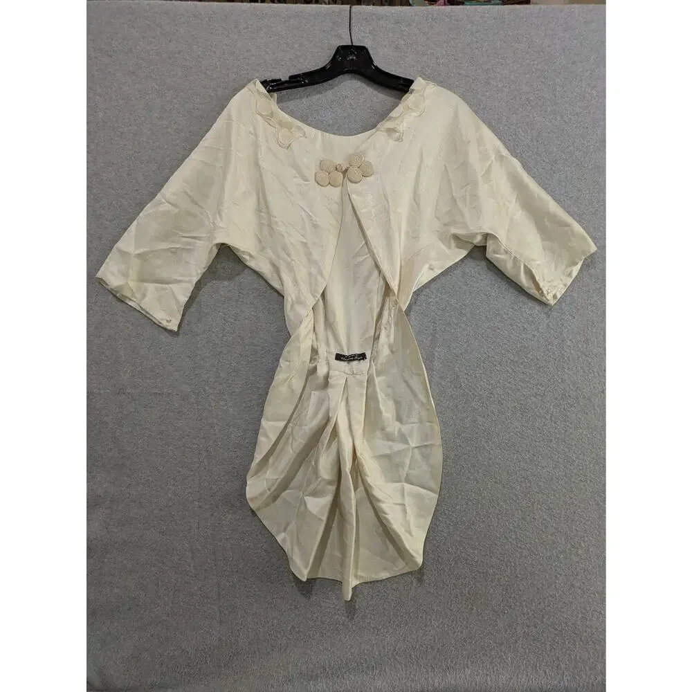 Christine Alger Shawl Cover Up Vintage Cape Satin Women's XS  Ivory White Poncho